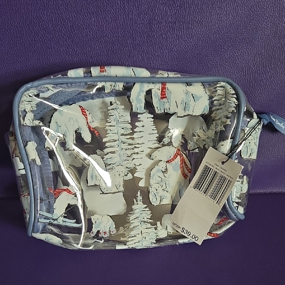 Vera Bradley Polar Bear Print Cosmetic Bag "Berry Merry Cool Blue"